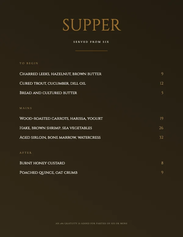 Ochre and Ink Elegant 8.5×11 Restaurant Menu
