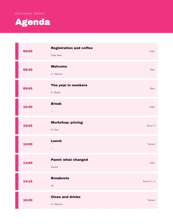 Pink and Peach Agenda Block