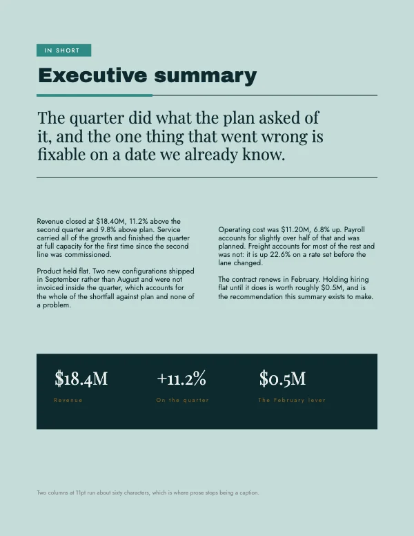 Teal and Gold 8.5 × 11 in Executive Summary Block