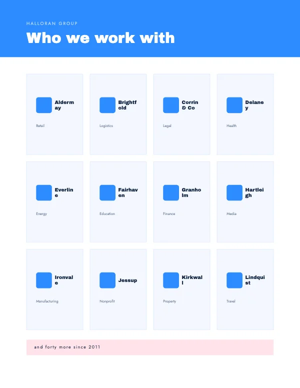 Sky and Blush Client Logo Wall Block