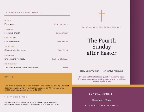 Plum and Amber Warm 11×8.5 Bi-Fold Church Bulletin