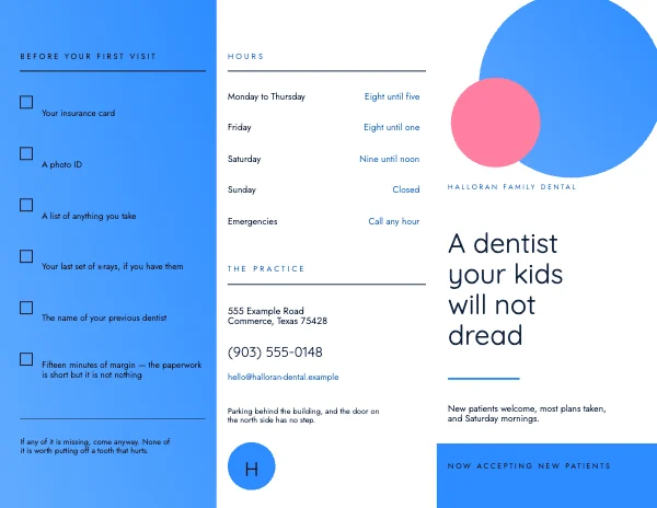 Sky and Blush Soft 11×8.5 Tri-Fold Dental Practice Brochure