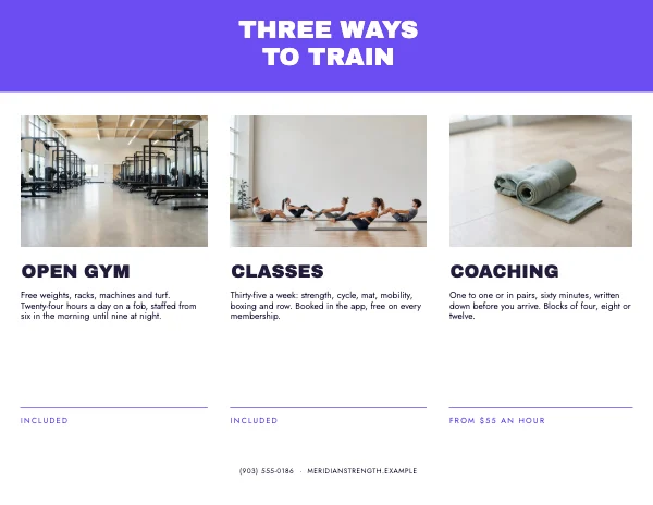 Violet and Mint 11 × 8.5 in Fitness Tri-Fold Brochure — Inside