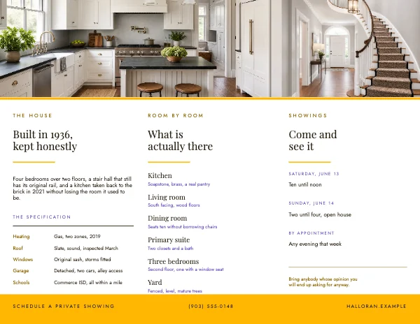 Sun and Lilac Editorial 11×8.5 Tri-Fold Real Estate Listing Brochure — Inside