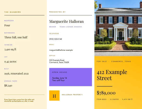 Sun and Lilac Editorial 11×8.5 Tri-Fold Real Estate Listing Brochure