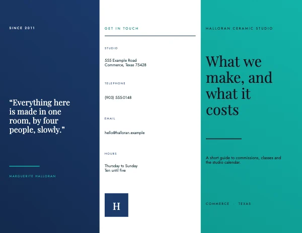 Mint and Navy Modern 11×8.5 Tri-Fold Services Brochure