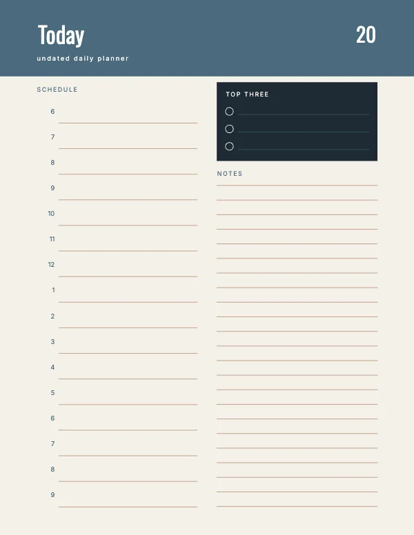 Slate and Cream Undated 8.5 × 11 Daily Planner