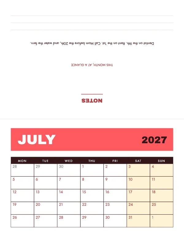 Coral and Butter Monthly 8.5 × 11 Folded Desk Tent Calendar