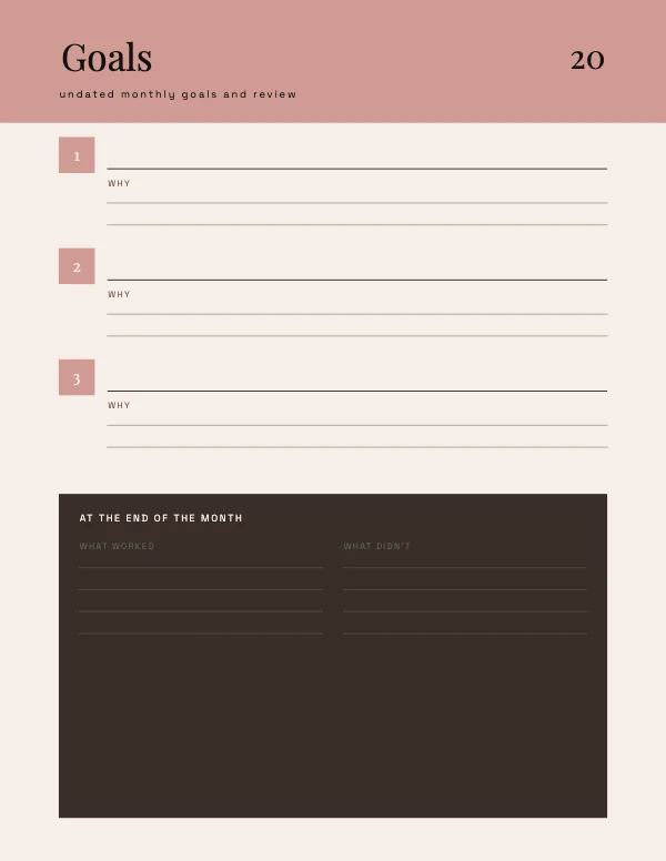 Blush and Oat Undated 8.5 × 11 Monthly Goals Page