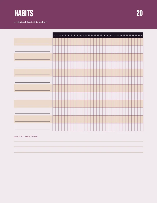 Plum and Amber Undated 8.5 × 11 Habit Tracker
