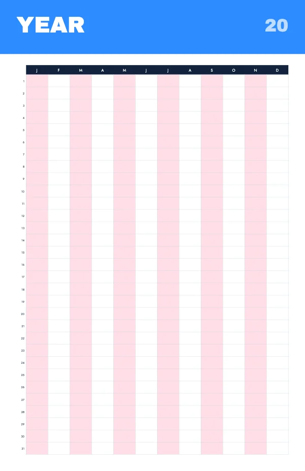 Sky and Blush Undated 11 × 17 Year Wall Planner