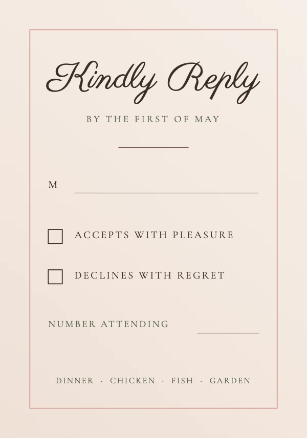 Blush and Oat Elegant 3.5×5 Wedding RSVP Card