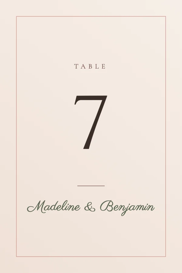 Blush and Oat Elegant 4×6 Wedding Table Number