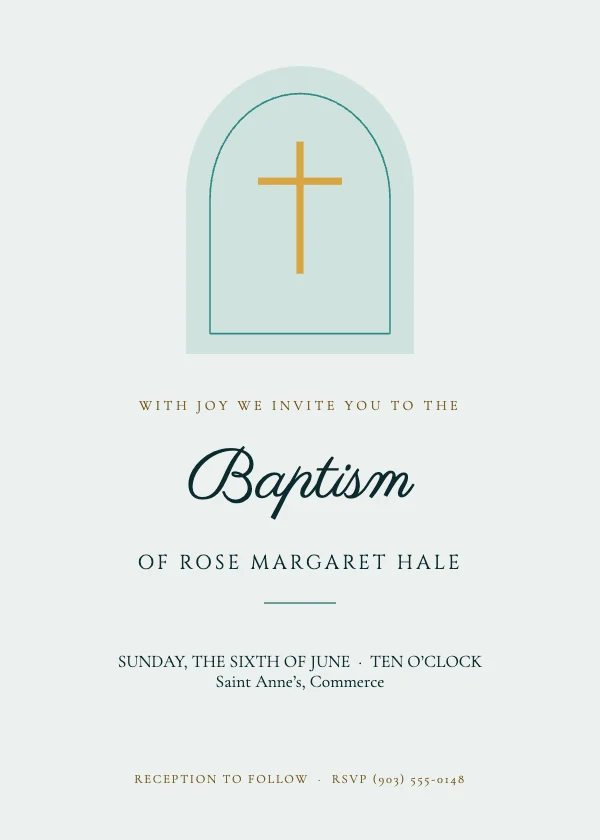 Teal and Gold Classic 5×7 Baptism and First Communion Invitation