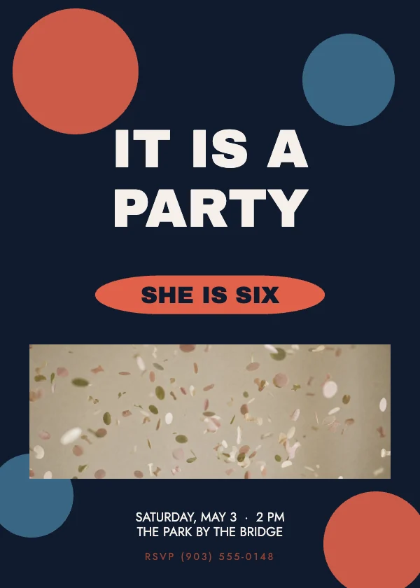 Coral and Navy Playful 5×7 Birthday Invitation
