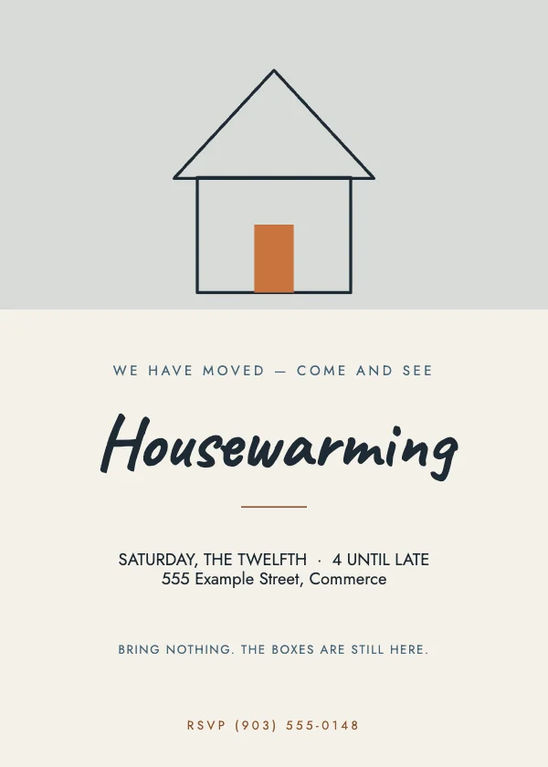 Slate and Cream Minimalist 5×7 Housewarming and Open House Invitation