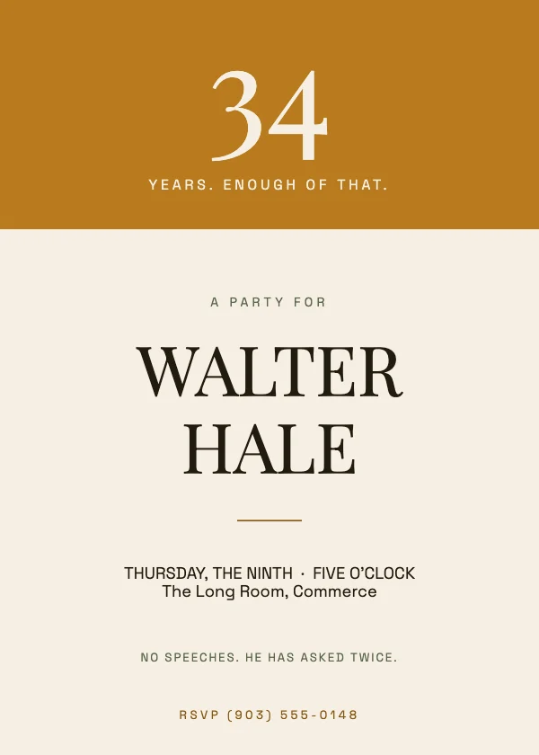 Ochre and Ink Editorial 5×7 Retirement Party Invitation