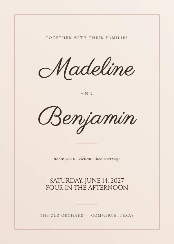 Blush and Oat Elegant 5×7 Wedding Invitation