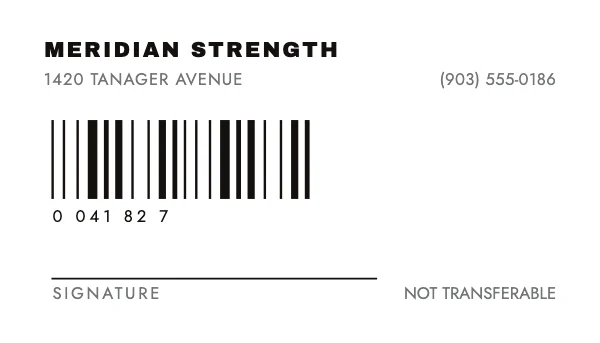 Black and Brass 3.5 × 2 in Gym Membership Card — Back