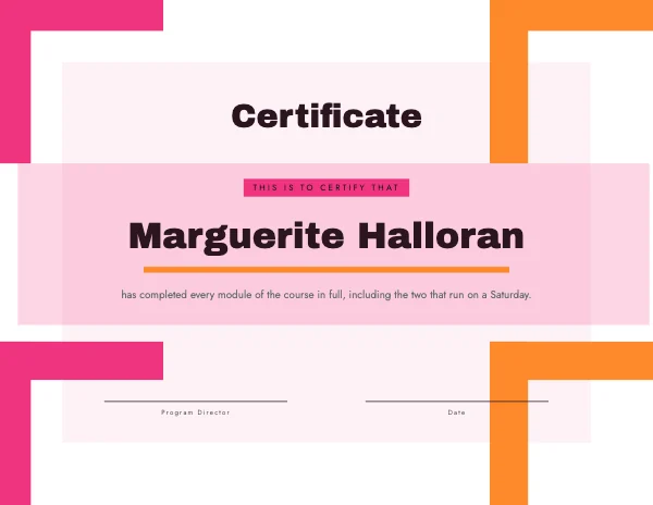 Pink and Peach 11 × 8.5 in Certificate