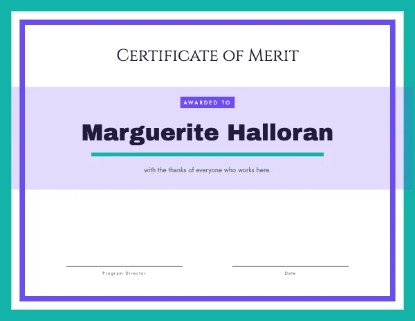 Violet and Mint 11 × 8.5 in Certificate