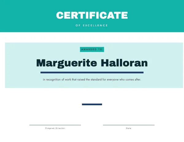Mint and Navy 11 × 8.5 in Certificate