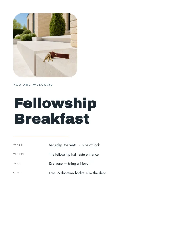 Slate and Cream 8.5 × 11 Church Announcement Flyer