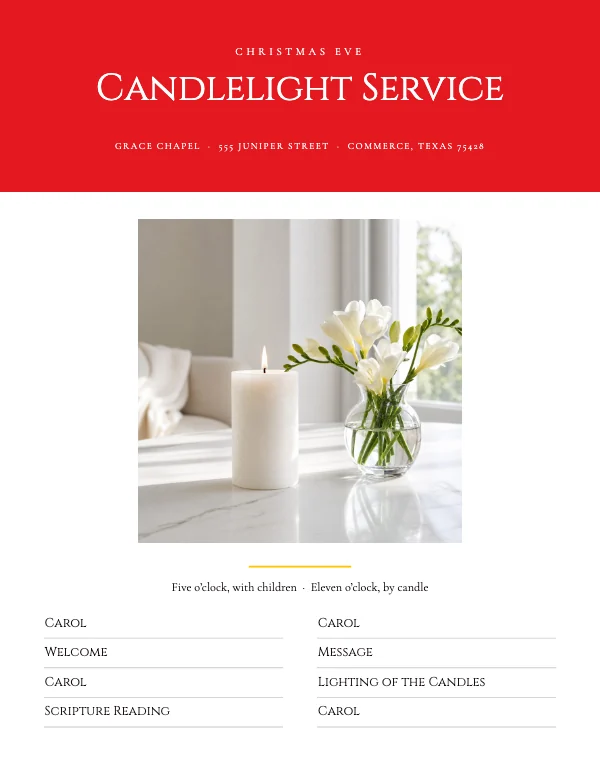 Red and Gold 8.5 × 11 Church Christmas Eve Candlelight Flyer