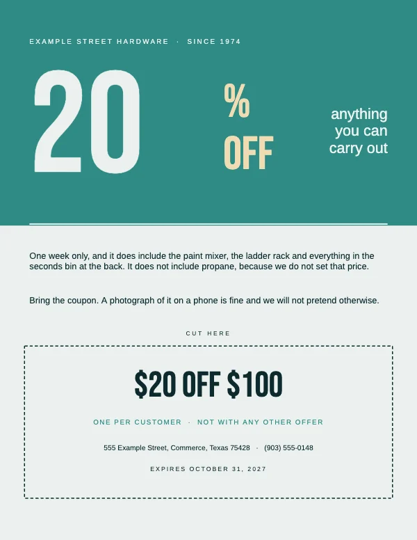 Teal and Gold Retail 8.5 × 11 Coupon Flyer
