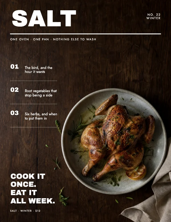 Oak and White Modernist 8.5×11 Full-Bleed Food Magazine Cover