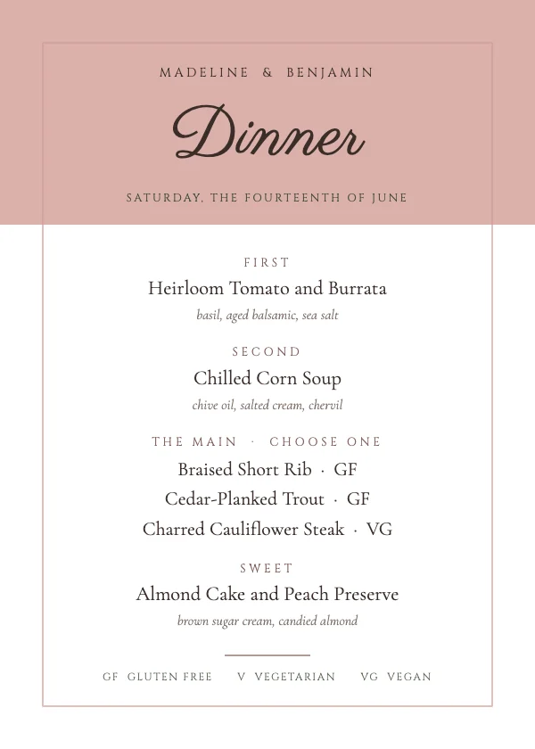 Blush and Oat Elegant 5×7 Wedding Menu Card