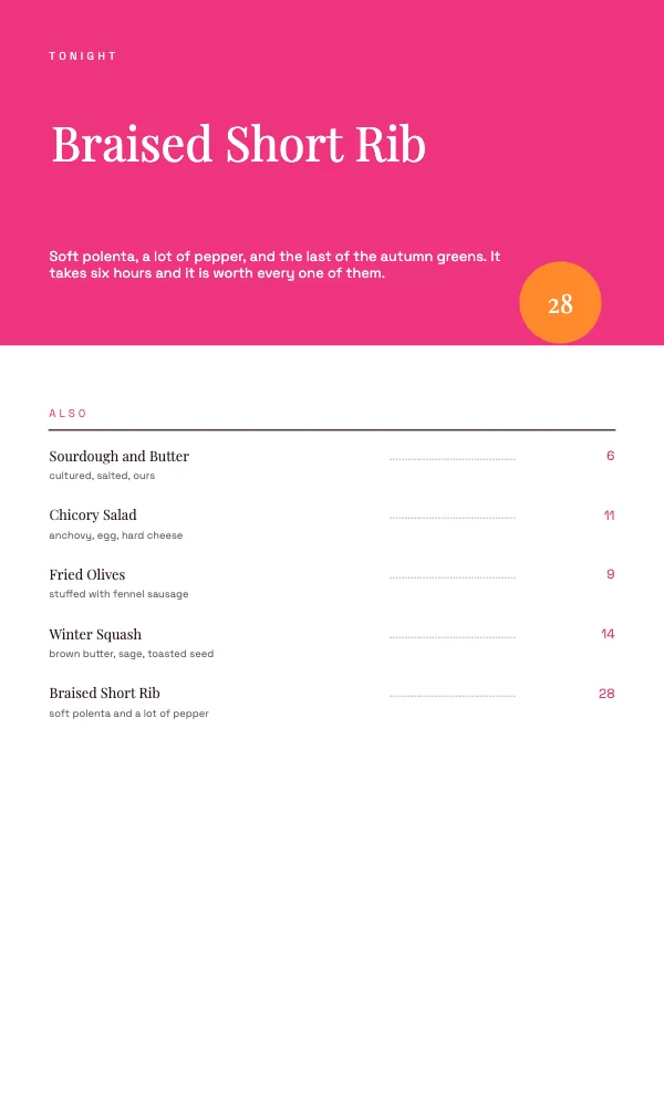 Pink and Peach 8.5 × 14 in Menu