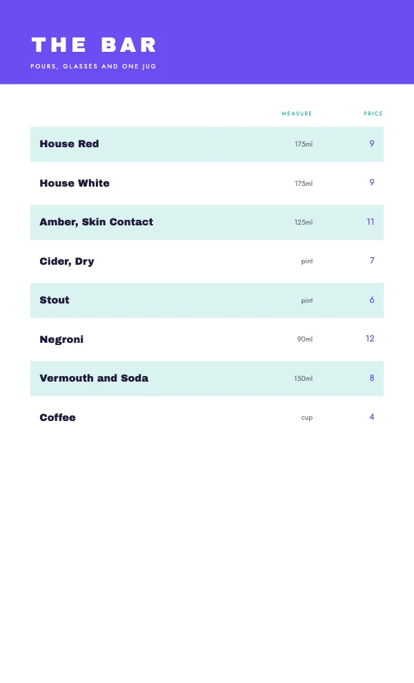 Violet and Mint 8.5 × 14 in Menu