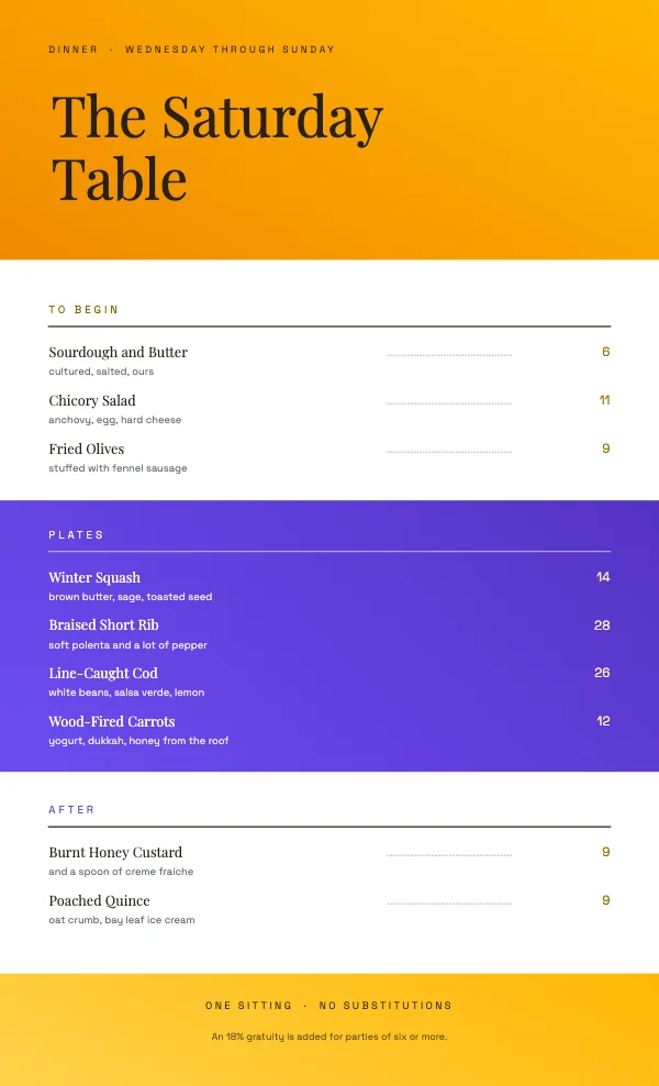 Sun and Lilac 8.5 × 14 in Menu