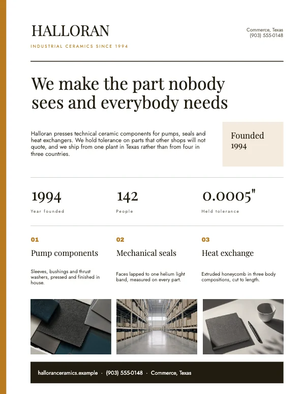 Ochre and Ink Clean 8.5 × 11 Company One-Pager