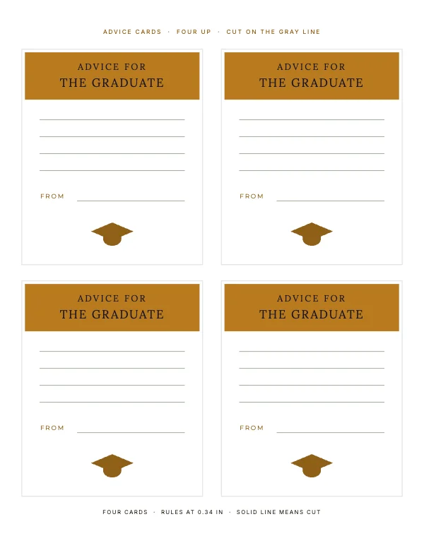 Ochre and Ink 8.5 × 11 in Graduation Advice Card Sheet