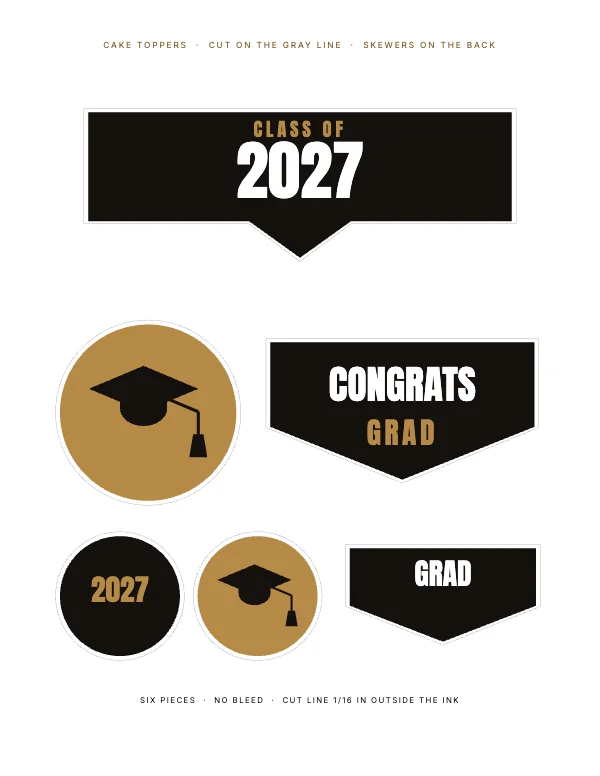 Black and Brass 8.5 × 11 in Graduation Cake Topper Sheet