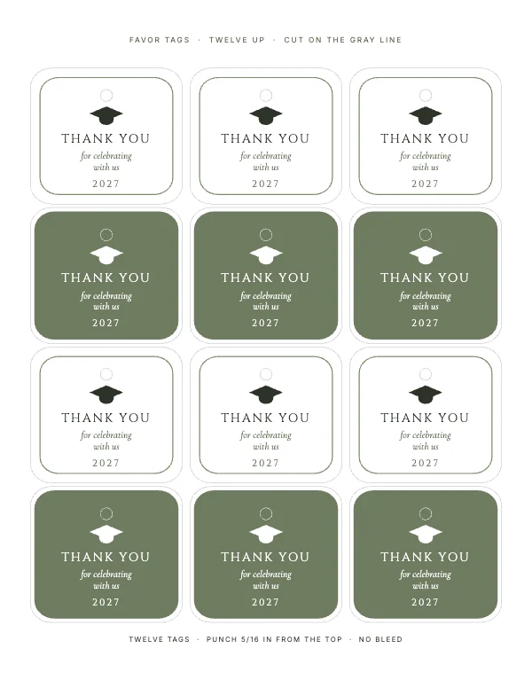 Sage and Bone 8.5 × 11 in Graduation Favor Tag Sheet