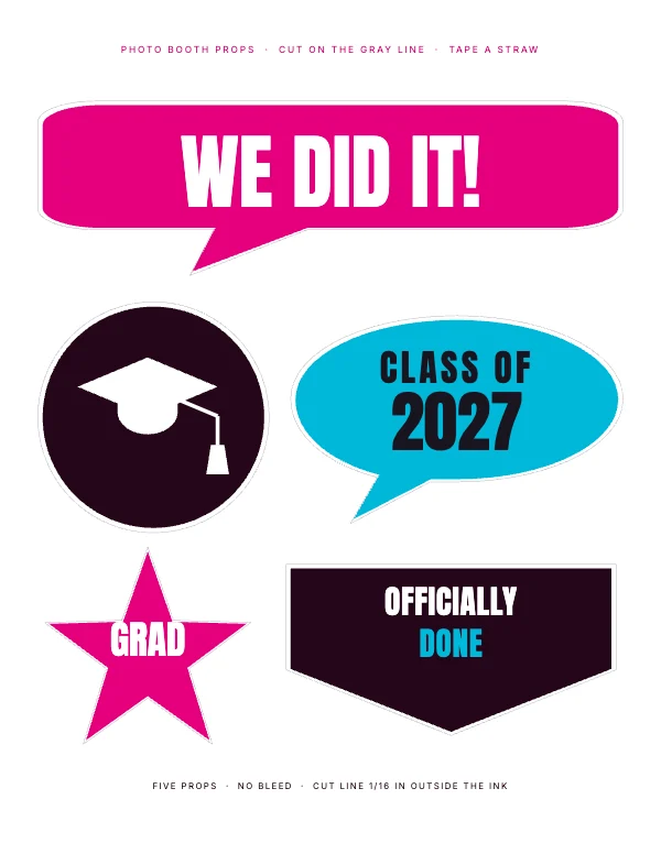 Magenta and Cyan 8.5 × 11 in Graduation Photo Booth Prop Sheet