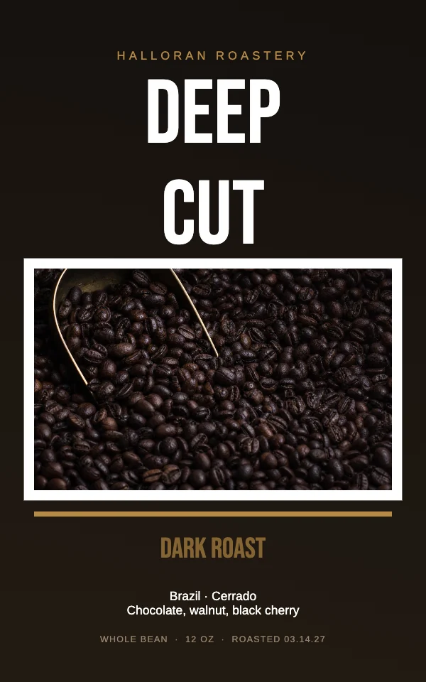 Black and Brass Bold 5×8 Coffee Bag Label