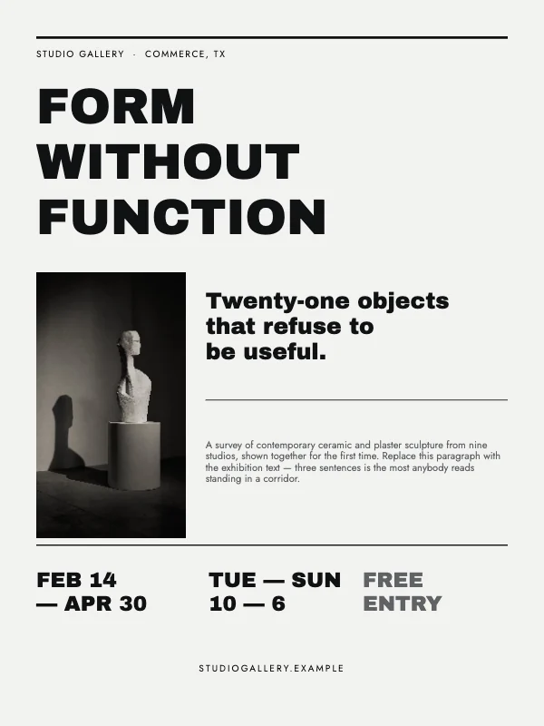 Black and White Minimalist 18×24 Art Exhibition Poster