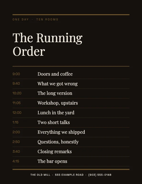 Black and Brass Classic 8.5×11 Event Schedule Poster