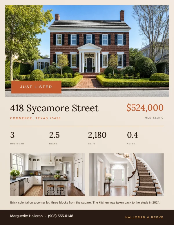 Clay and Bone Warm 8.5 × 11 Real Estate Listing Flyer