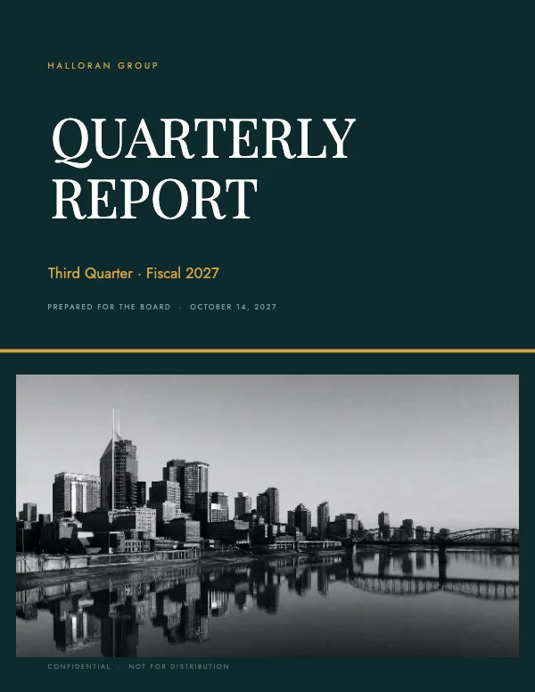 Teal and Gold Corporate 8.5 × 11 Quarterly Finance Report