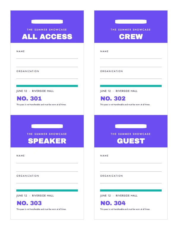Violet and Mint 8.5 × 11 in Lanyard Event Passes
