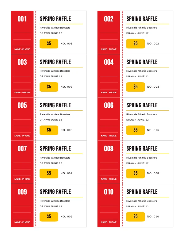 Red and Gold 8.5 × 11 in Raffle Tickets