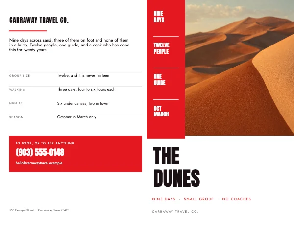 Red and Gold 11 × 8.5 Travel Destination Bi-Fold