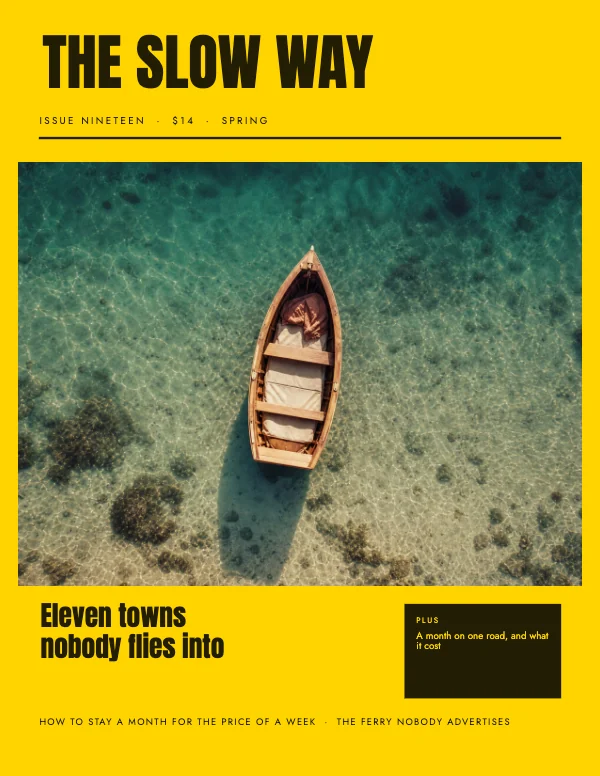 Yellow and Blue 8.5 × 11 Travel Magazine Cover