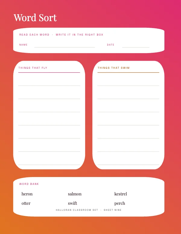 Pink and Peach 8.5 × 11 in Worksheet