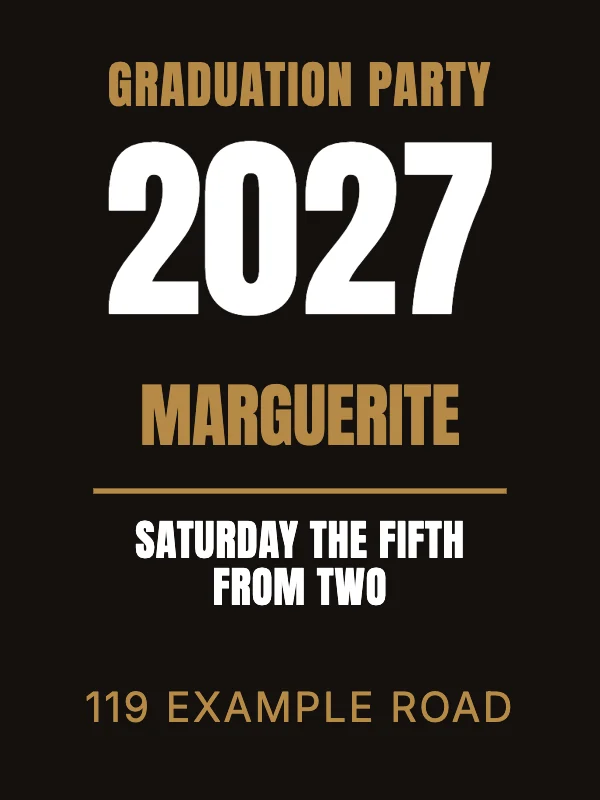 Black and Brass 18 × 24 in Graduation Party Sign